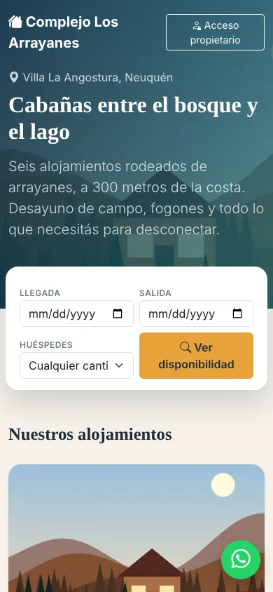 Sitio de reservas online de un complejo en el celular